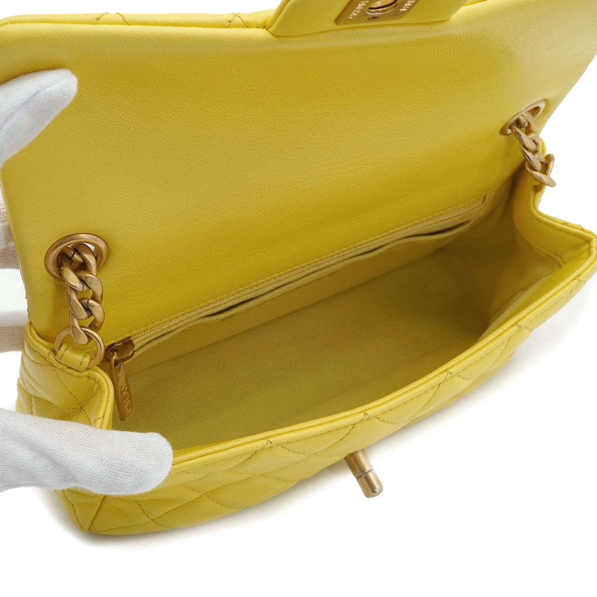 LUXURY PROMISE CHANEL MINI MATELASSE JEWELRY CHAIN SHOULDER BAG YELLOW LAMB SKIN GOLD HARDWARE 90332579