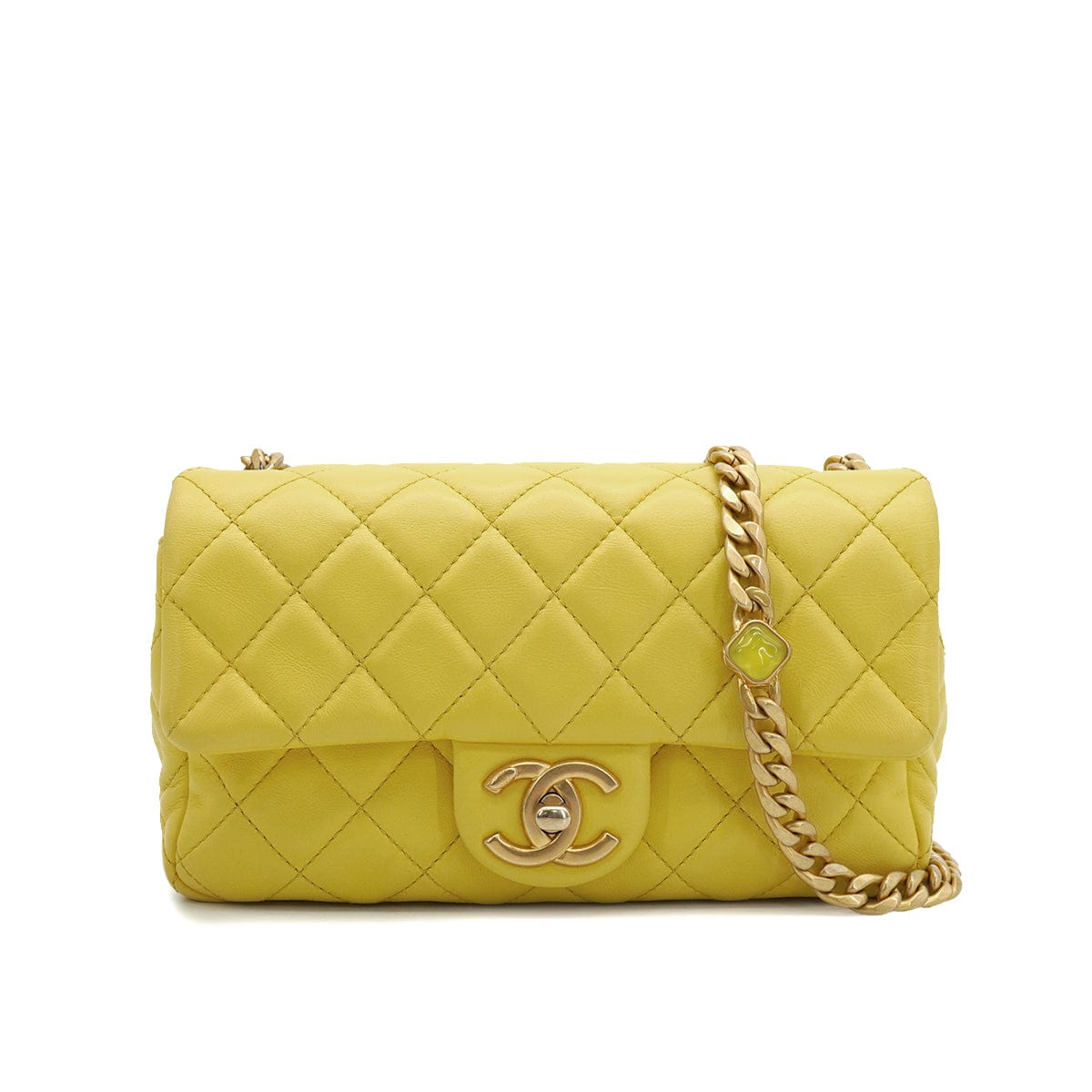 LUXURY PROMISE CHANEL MINI MATELASSE JEWELRY CHAIN SHOULDER BAG YELLOW LAMB SKIN GOLD HARDWARE 90332579
