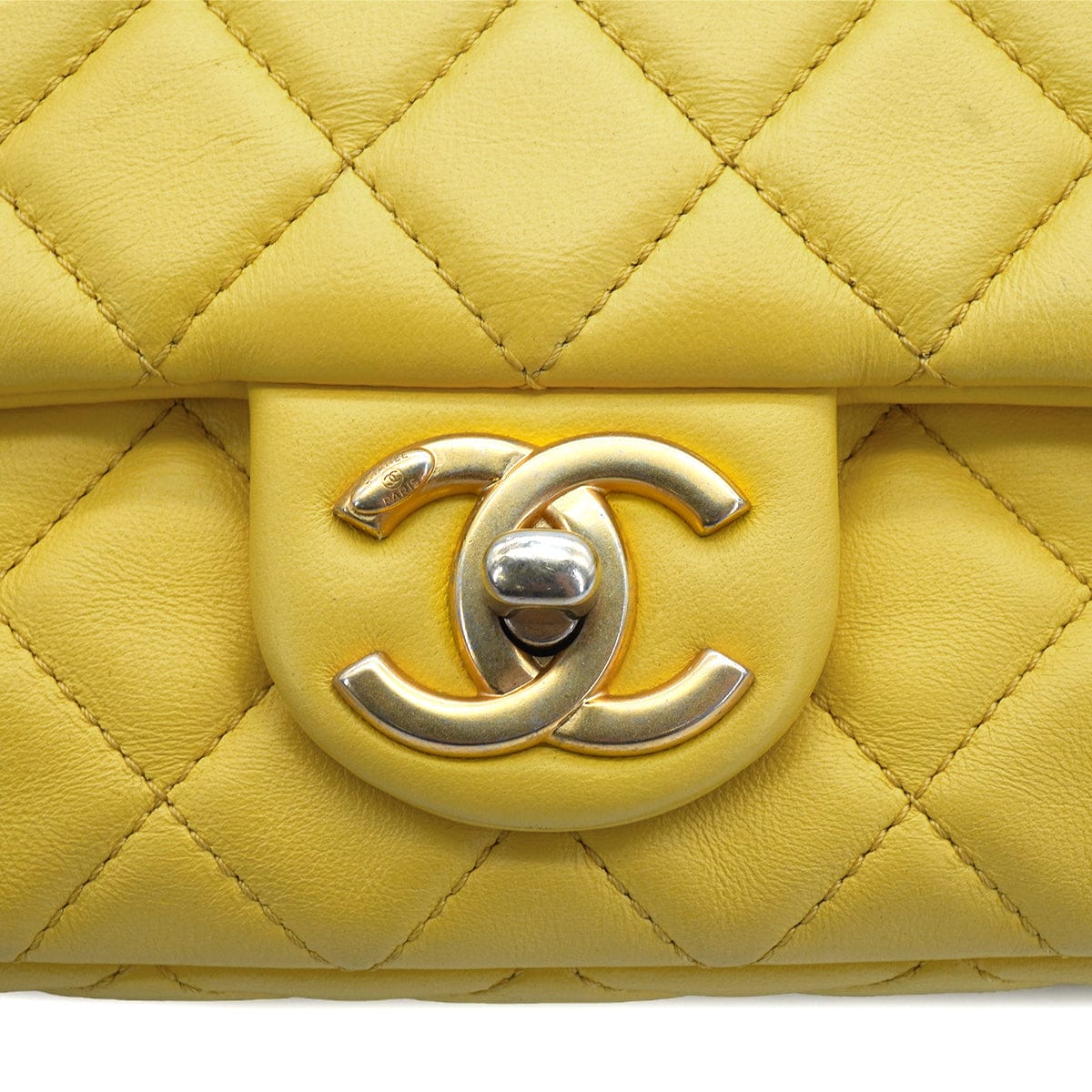 LUXURY PROMISE CHANEL MINI MATELASSE JEWELRY CHAIN SHOULDER BAG YELLOW LAMB SKIN GOLD HARDWARE 90332579
