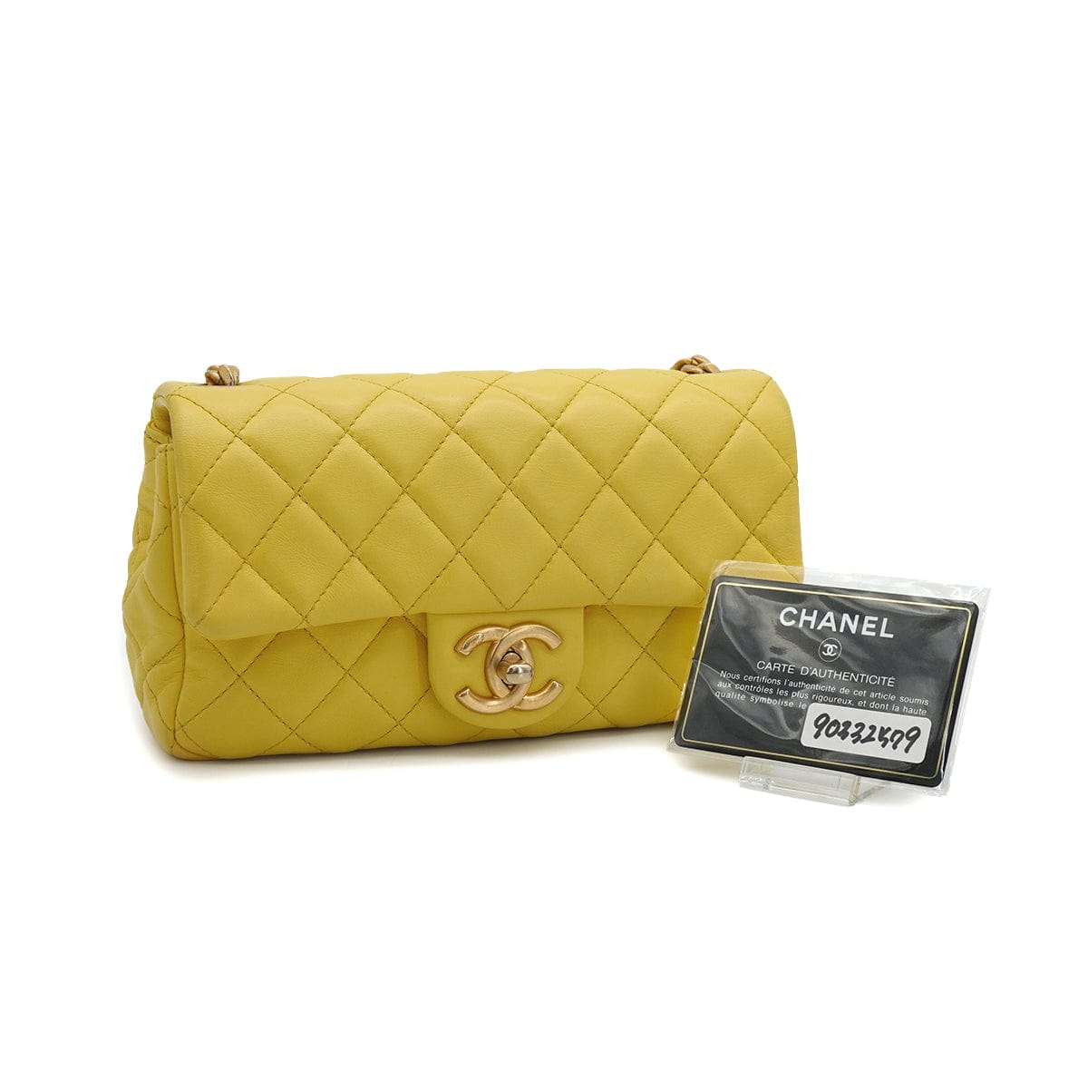 LUXURY PROMISE CHANEL MINI MATELASSE JEWELRY CHAIN SHOULDER BAG YELLOW LAMB SKIN GOLD HARDWARE 90332579