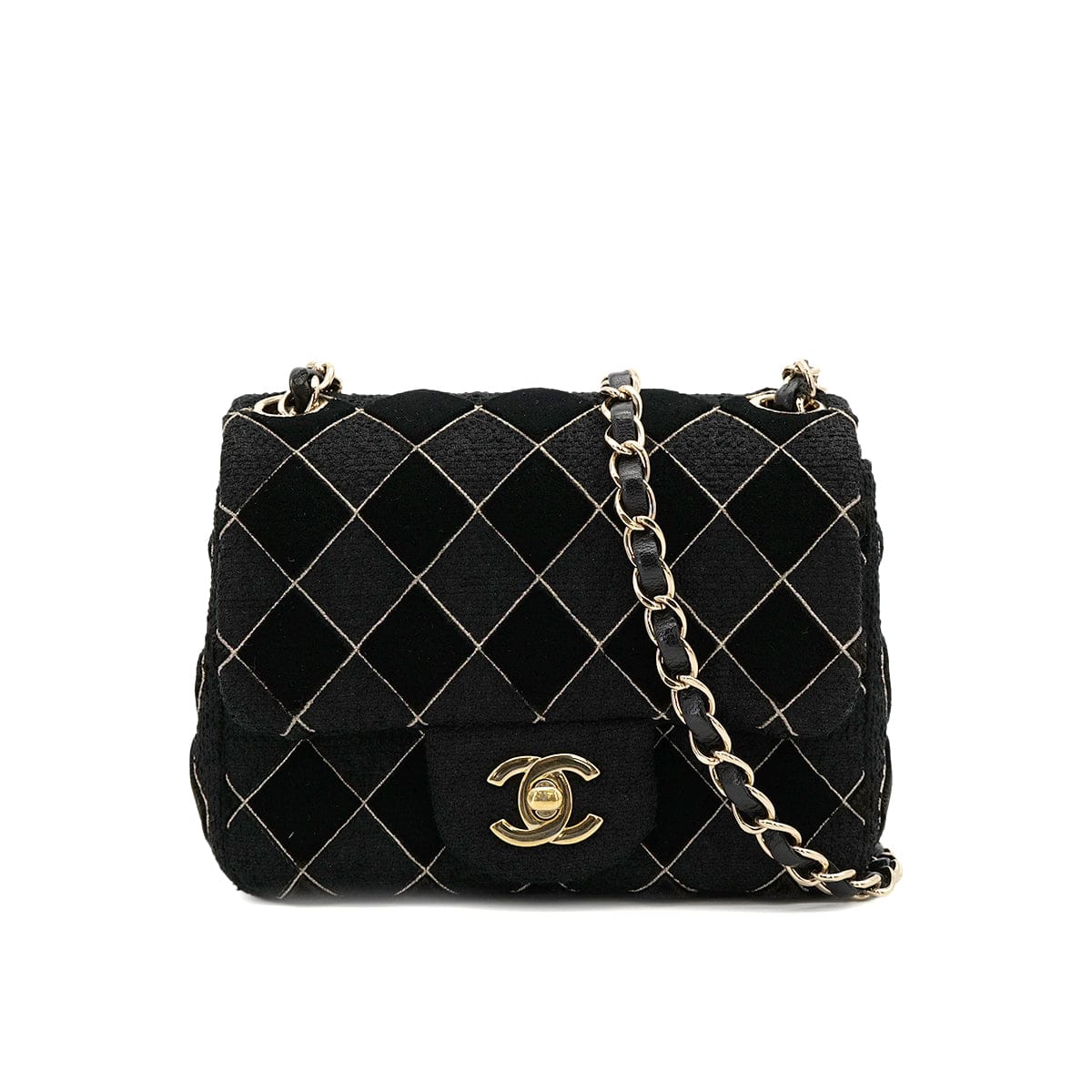 LUXURY PROMISE CHANEL MINI SQUARE 17 CHAIN SHOULDER BAG BLACK CANVAS VELOR 90307023