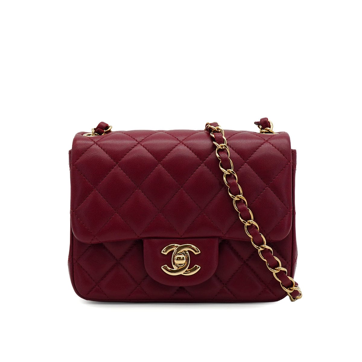 LUXURY PROMISE CHANEL MINI SQUARE 17 CHAIN SHOULDER BAG BORDEAUX LAMB SKIN GOLD HARDWARE 90343007
