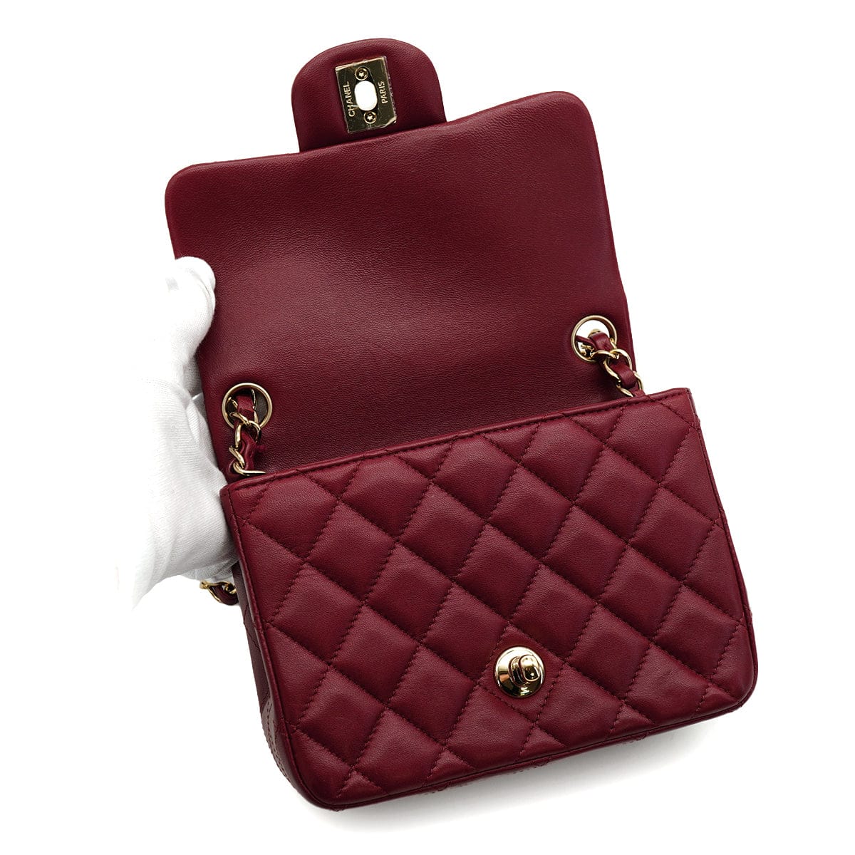 LUXURY PROMISE CHANEL MINI SQUARE 17 CHAIN SHOULDER BAG BORDEAUX LAMB SKIN GOLD HARDWARE 90343007