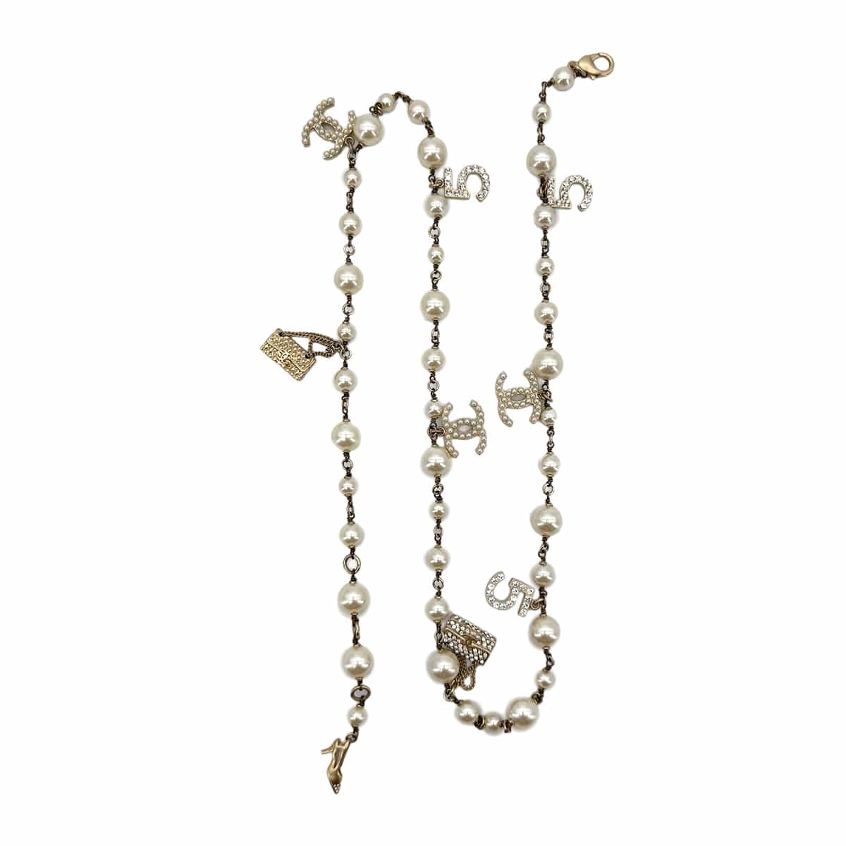 LUXURY PROMISE CHANEL NECKLACE ICON MOTIF COCOMARK NO5 FAKEPEARL RHINESTONE ACCESSORY 05A 90271287