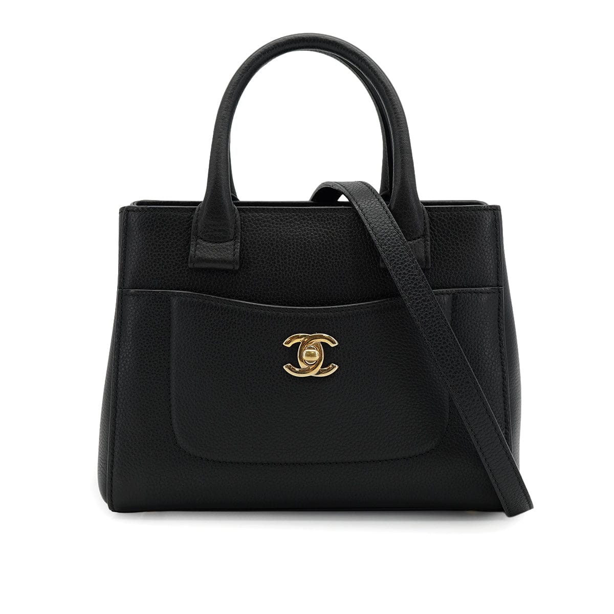 LUXURY PROMISE CHANEL NEO EXECUTIVE TOTE SHOULDER BAG BLACK LEATHER GOLD HARDWARE 90335590