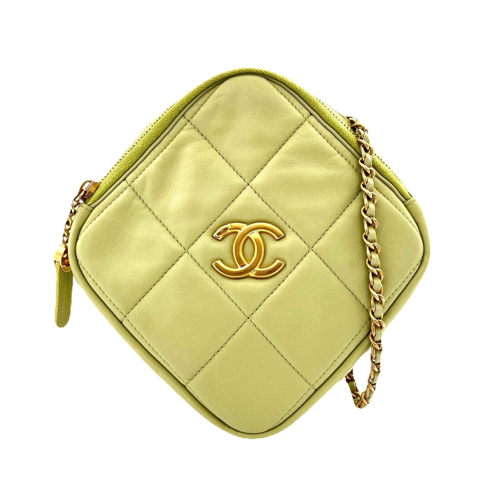 Luxury Promise CHANEL RHOMBUS CHAIN SHOULDER BAG GREEN LAMB SKIN 90213930