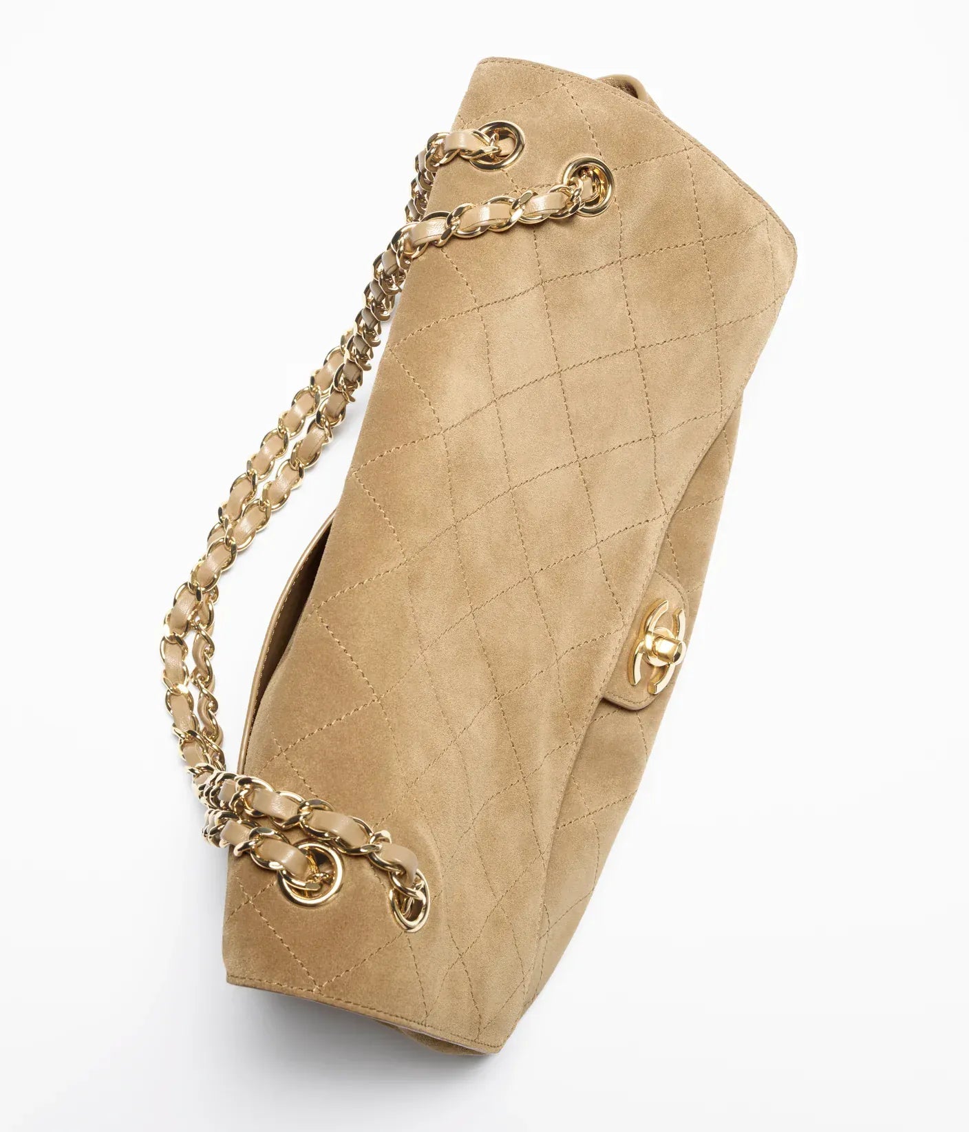 LUXURY PROMISE *LONDON LOCATED* CHANEL MAXI FLAPBAG DARK BEIGE Suede Calfskin with Gold-Tone Metal