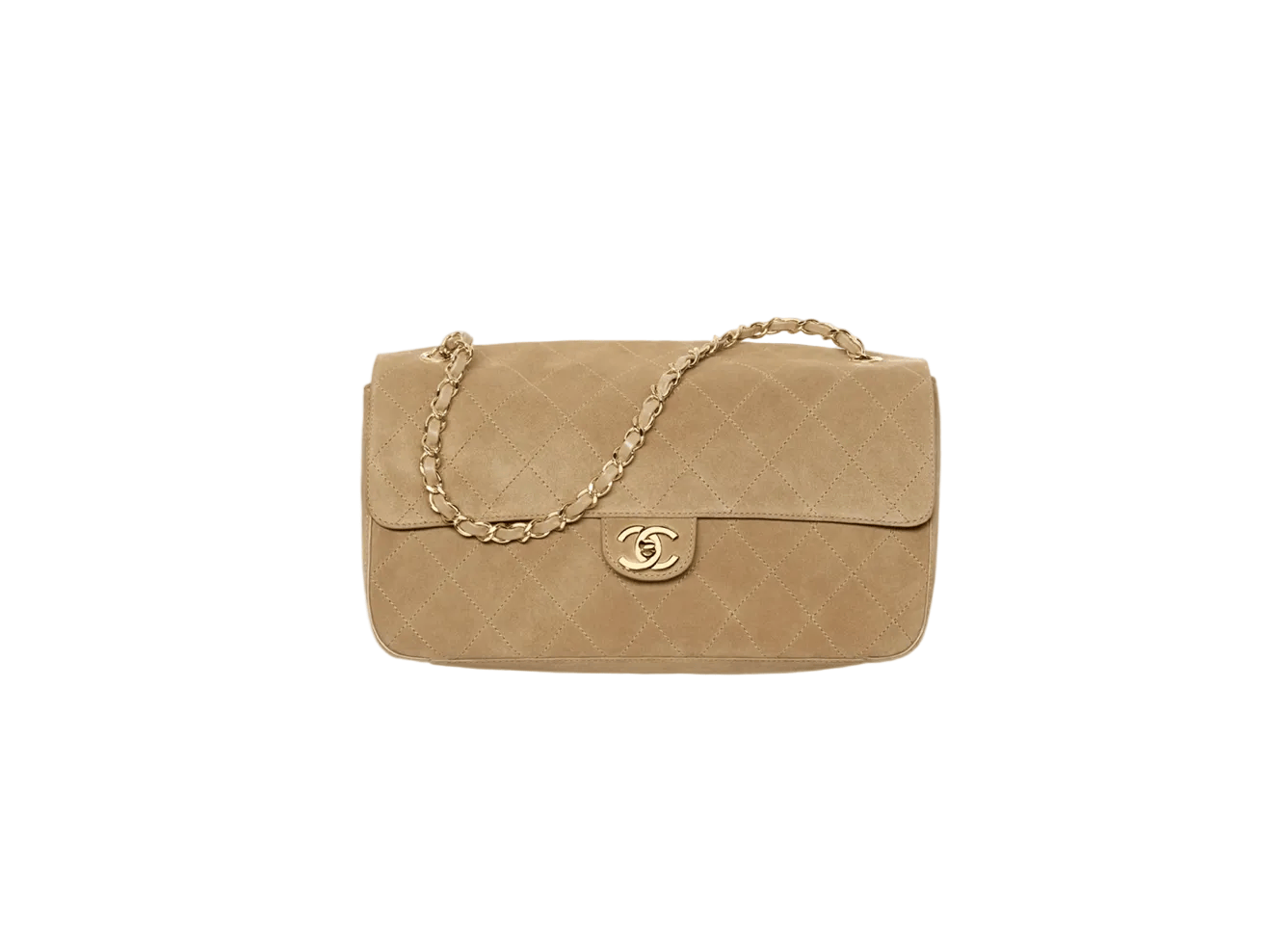 LUXURY PROMISE *LONDON LOCATED* CHANEL MAXI FLAPBAG DARK BEIGE Suede Calfskin with Gold-Tone Metal