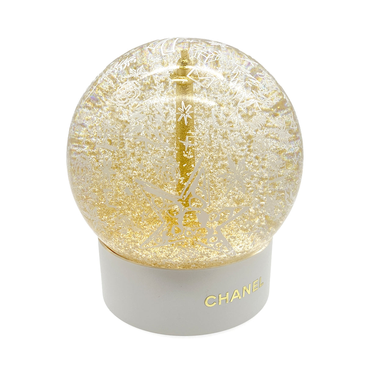 LUXURY PROMISE CHANEL SNOW GLOBE 2025 LIMITED EDITION VENDOME COLUM MOTIF WHITE GOLD 90322024