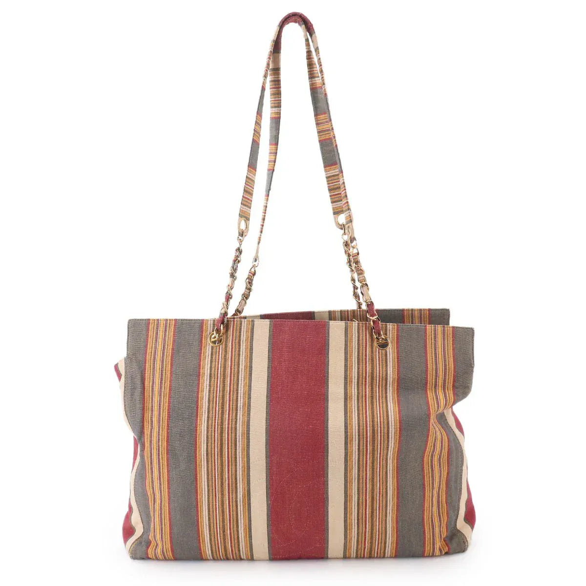 LUXURY PROMISE CHANEL Stripe Tote Bag Canvas Multicolor Coco Logos Purse 90329387
