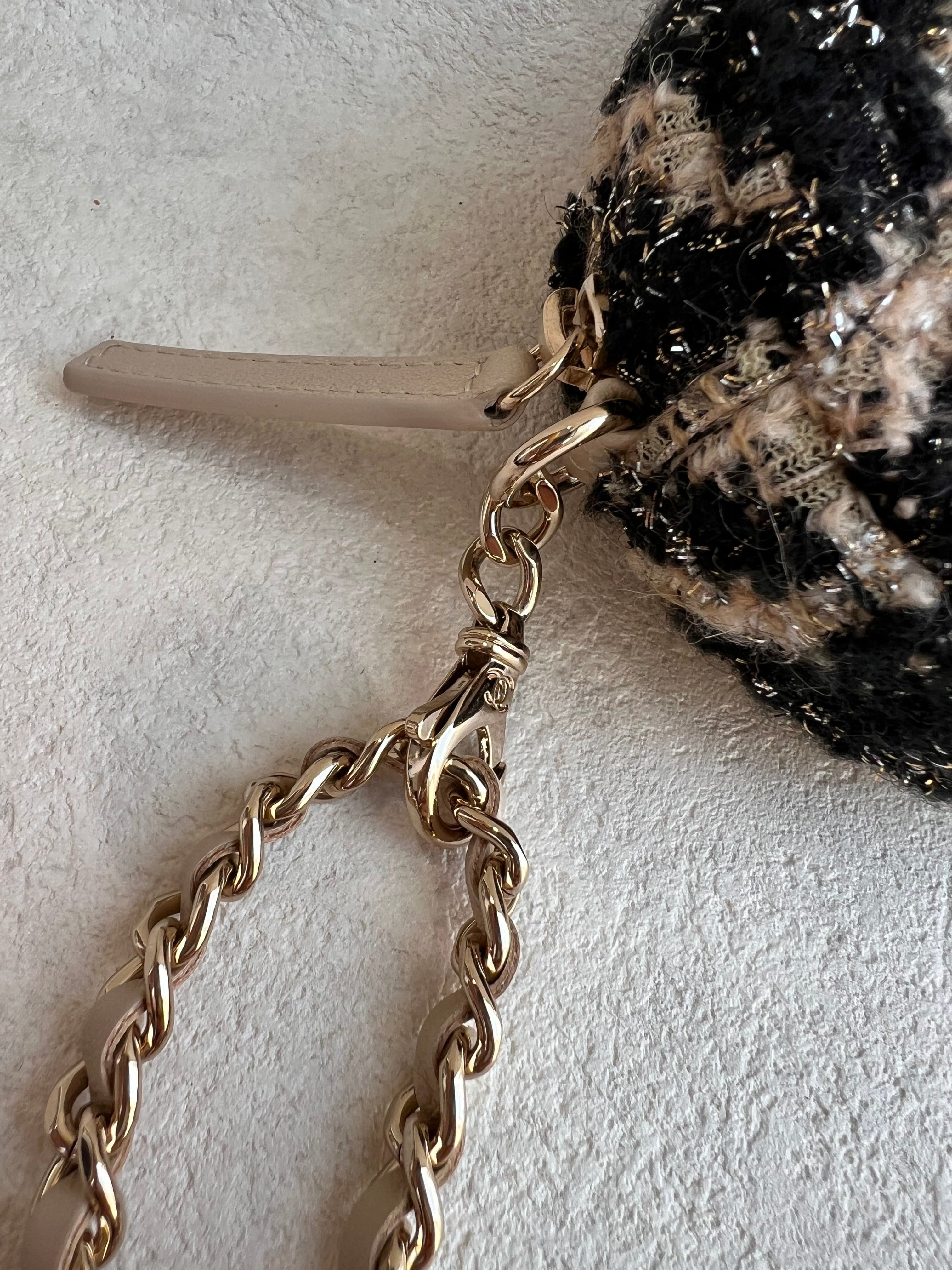 LUXURY PROMISE Chanel Tweed/Shearling Beige/Black WOC with Pouch GHW SYCB1140