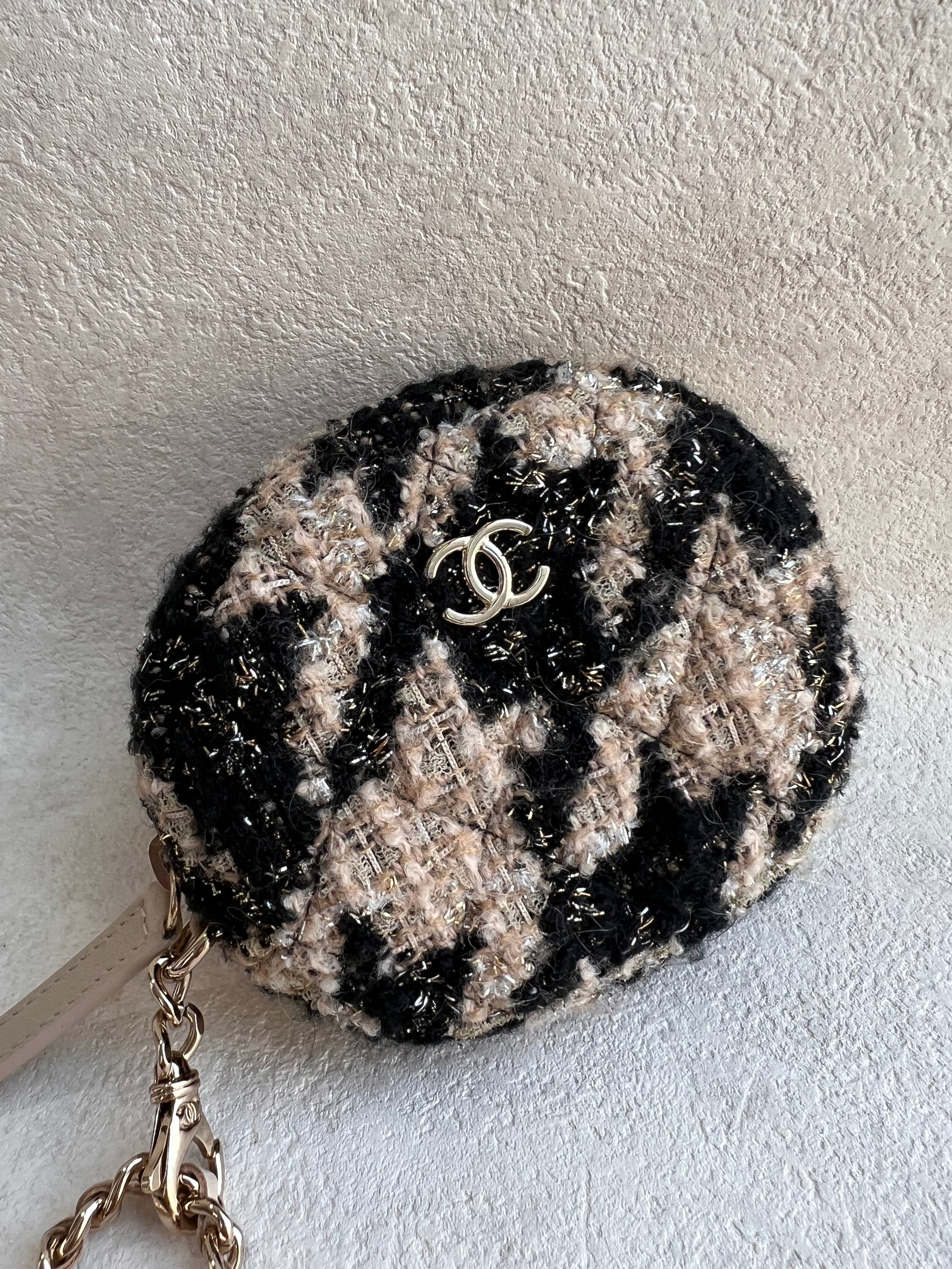 LUXURY PROMISE Chanel Tweed/Shearling Beige/Black WOC with Pouch GHW SYCB1140