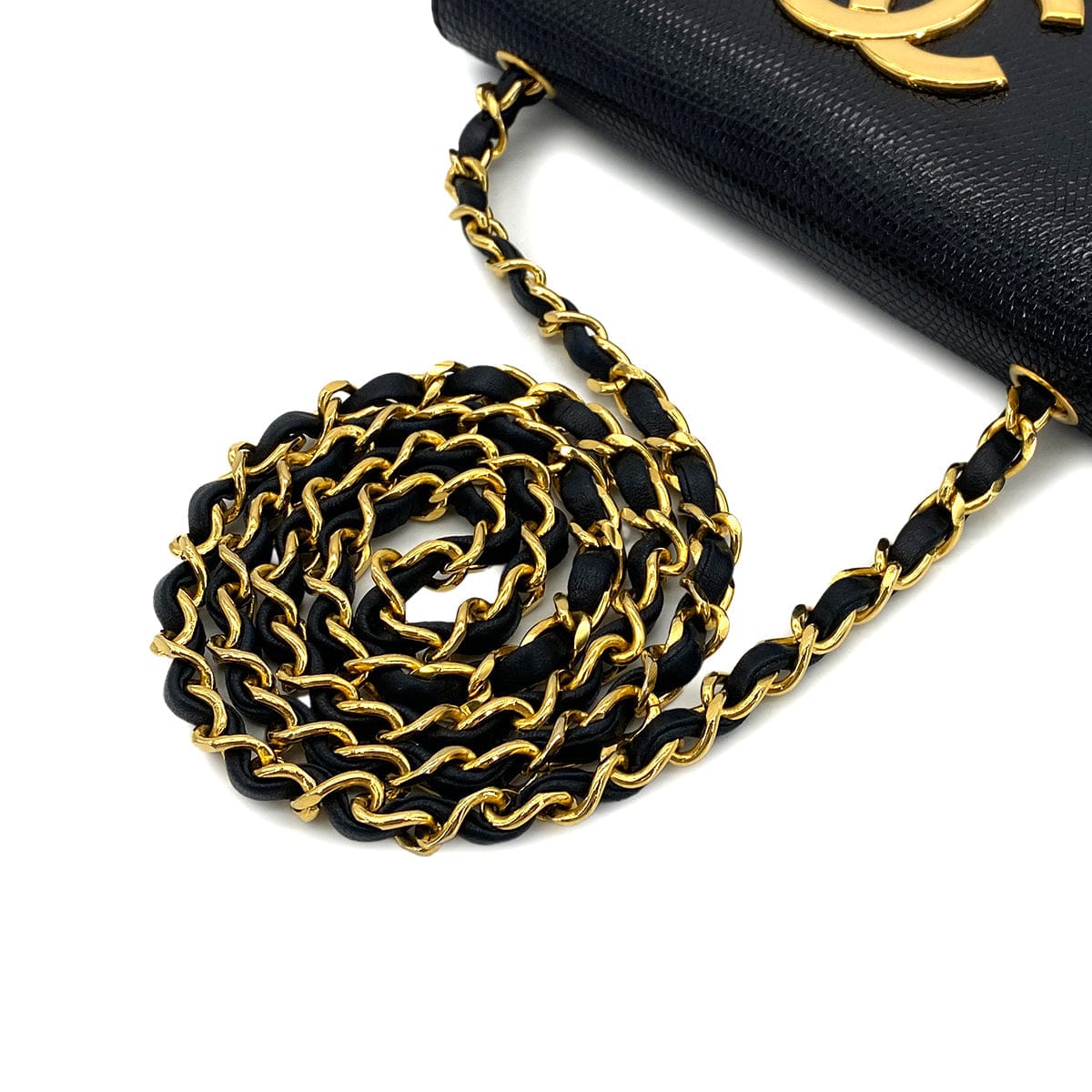 LUXURY PROMISE CHANEL VINTAGE BIG COCO CHAIN SHOULDER BAG BLACK LIZARD 90303726