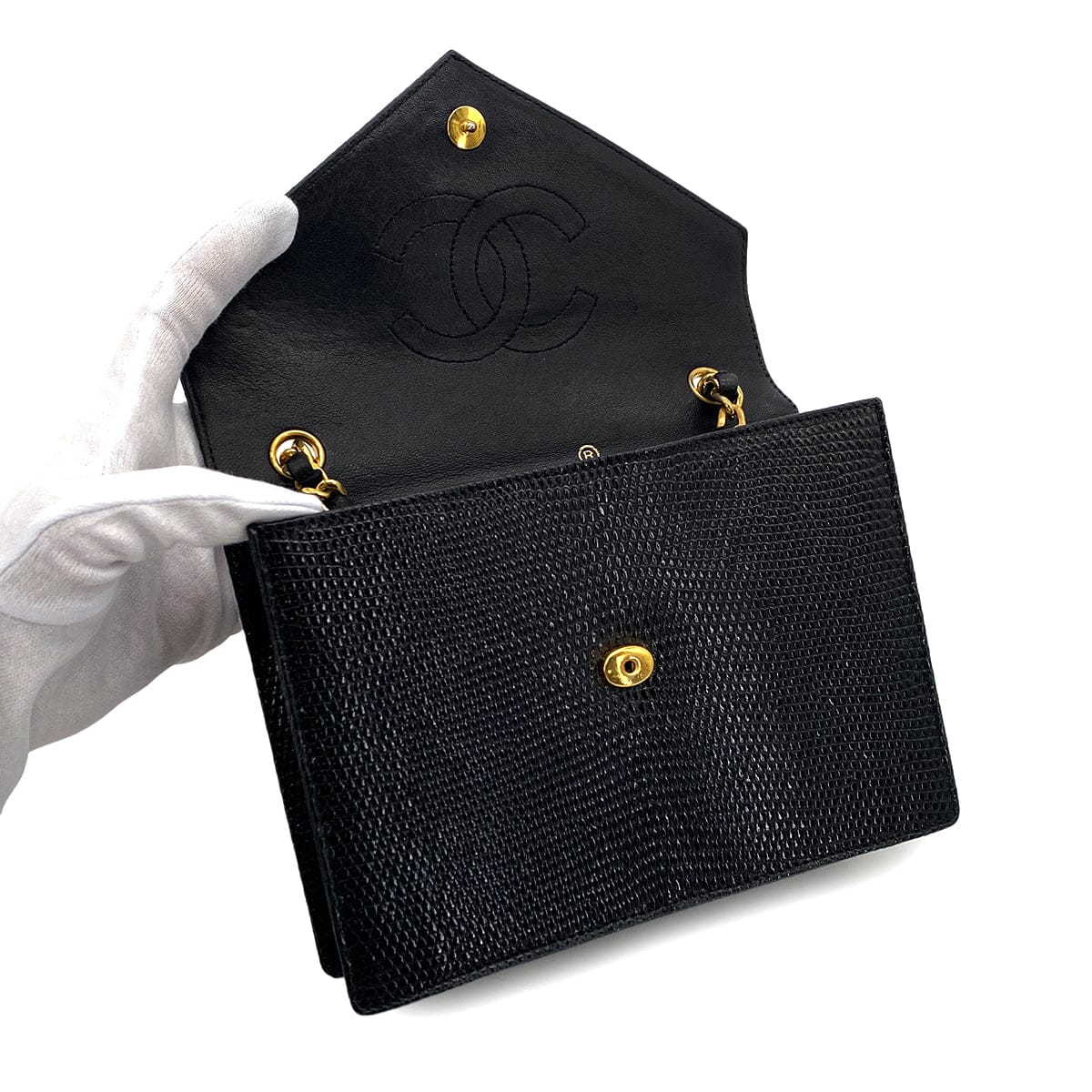 LUXURY PROMISE CHANEL VINTAGE BIG COCO CHAIN SHOULDER BAG BLACK LIZARD 90303726