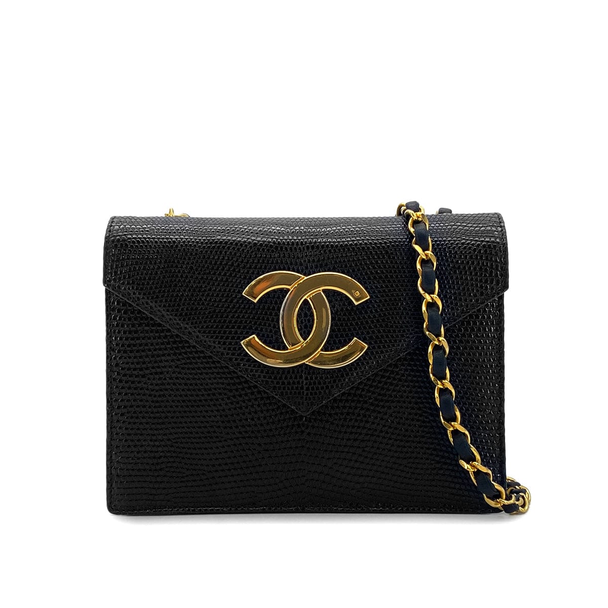 LUXURY PROMISE CHANEL VINTAGE BIG COCO CHAIN SHOULDER BAG BLACK LIZARD 90303726