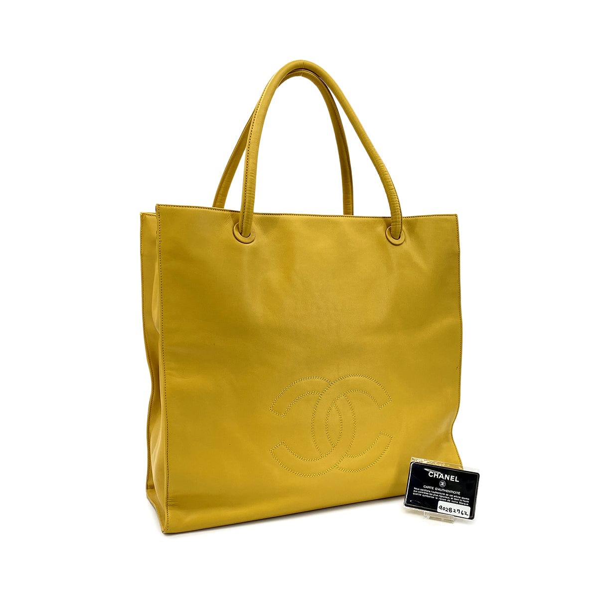 LUXURY PROMISE CHANEL VINTAGE BIG COCO TOTE BAG YELLOW LAMB SKIN 90282762