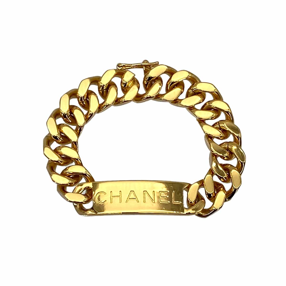 LUXURY PROMISE CHANEL VINTAGE BRACELET LOGO PLATE GOLD ACCESSORY 96P 90275937