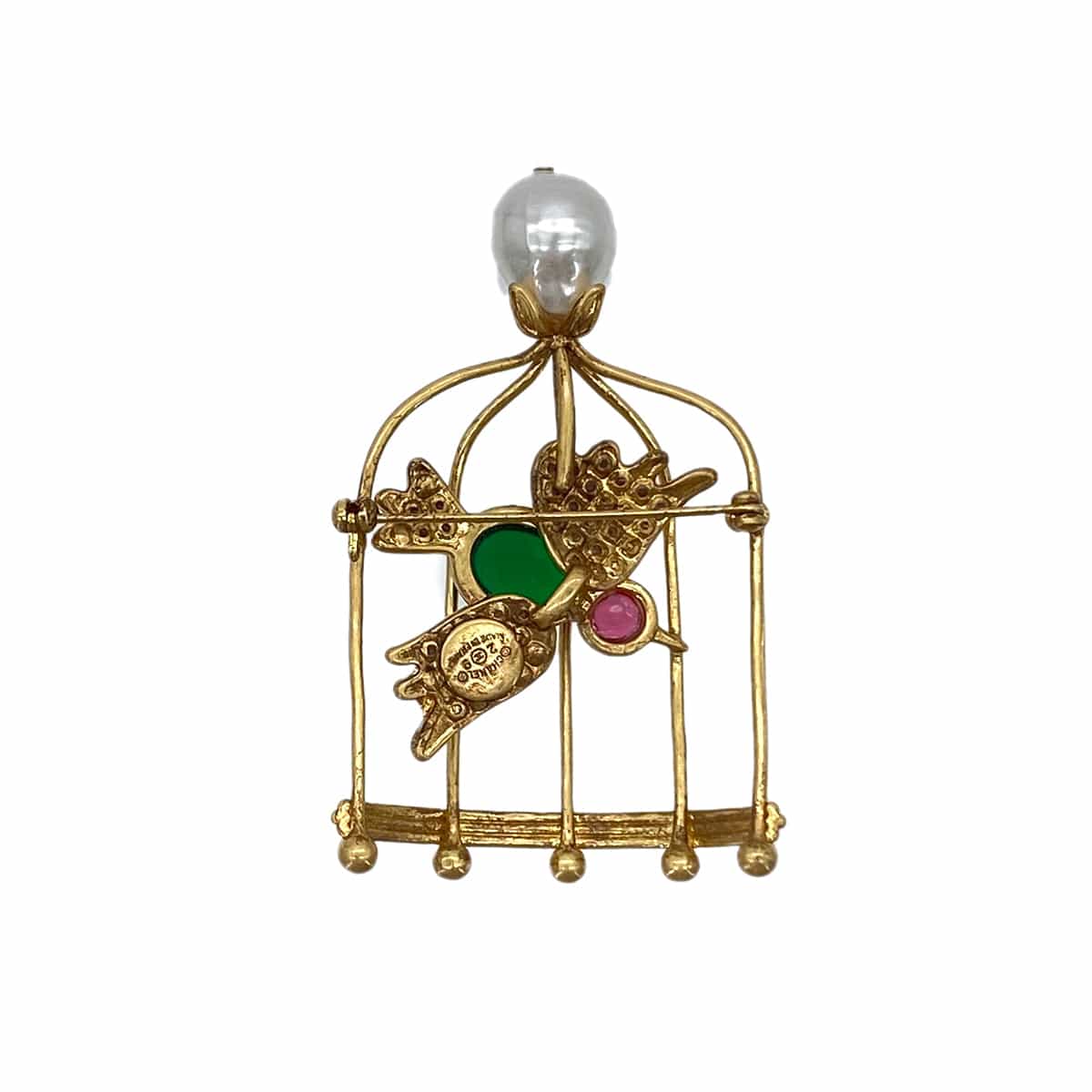 LUXURY PROMISE CHANEL VINTAGE BROOCH BIRDCAGE FAUX PEARL RHINESTONE COLOR STONE ACCESSORY 29 90285383
