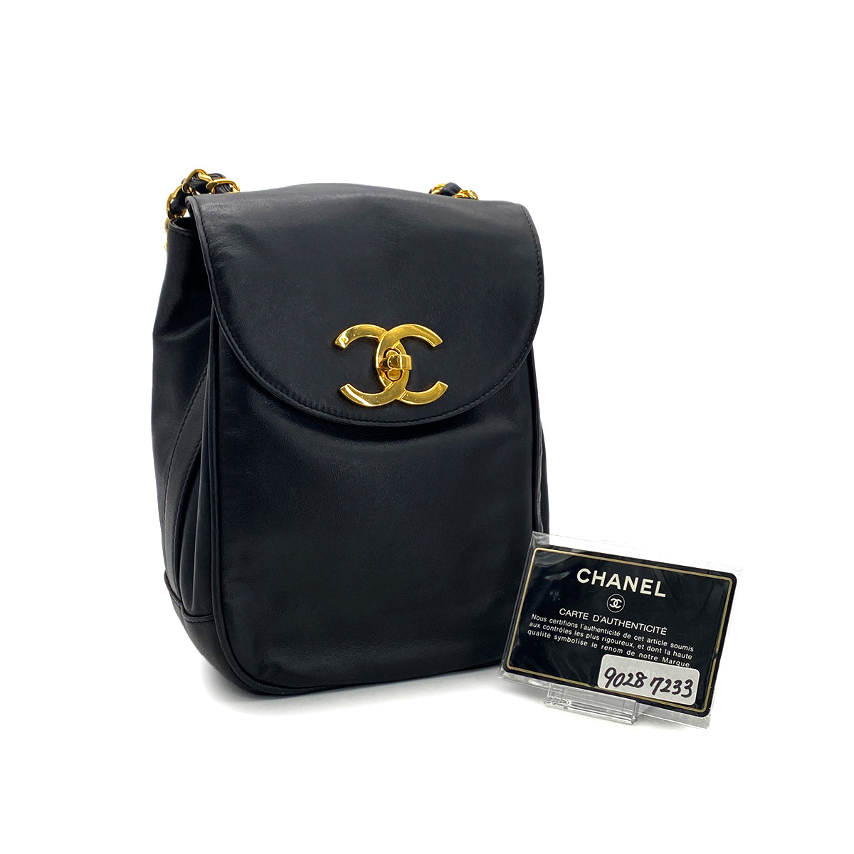 LUXURY PROMISE CHANEL VINTAGE CHAIN SHOULDER BAG BLACK LAMB SKIN 90287233