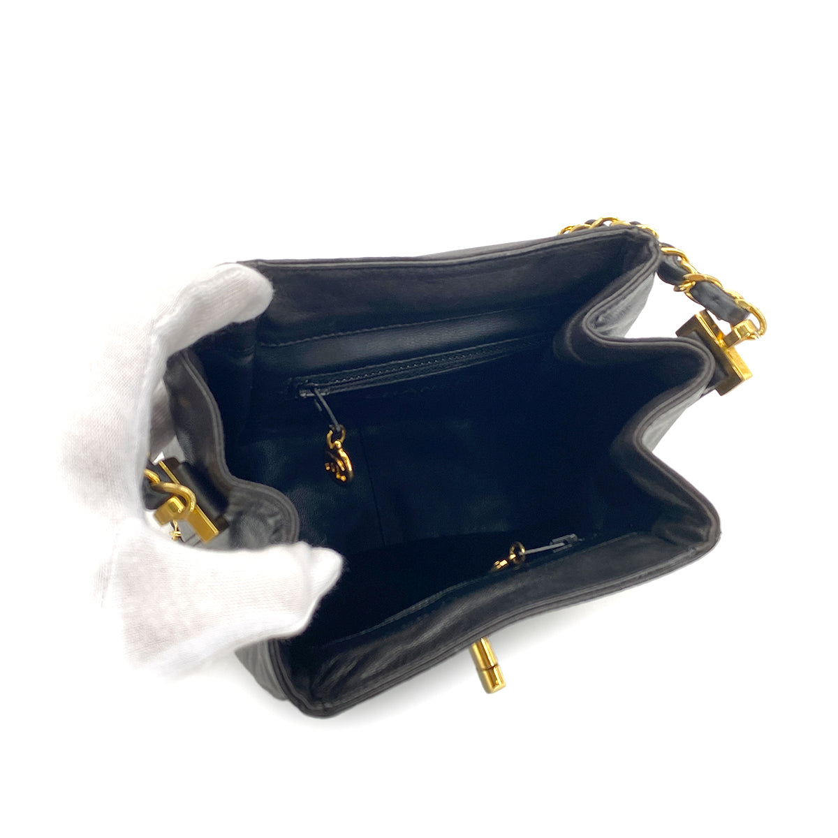 LUXURY PROMISE CHANEL VINTAGE CHAIN SHOULDER BAG BLACK LAMB SKIN 90287233