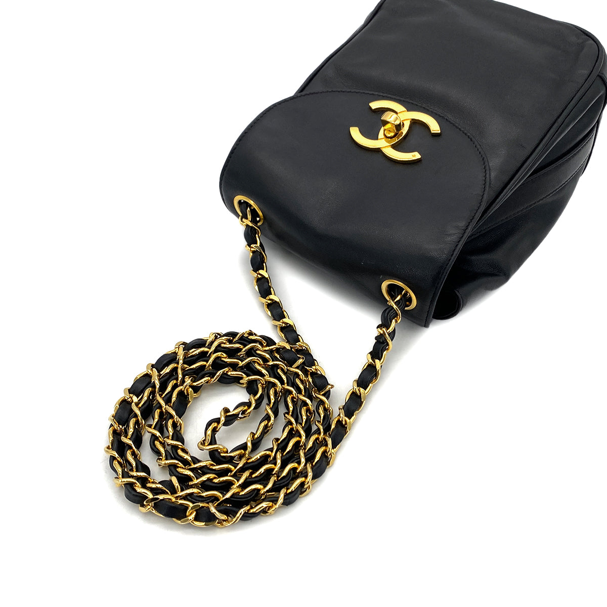 LUXURY PROMISE CHANEL VINTAGE CHAIN SHOULDER BAG BLACK LAMB SKIN 90287233