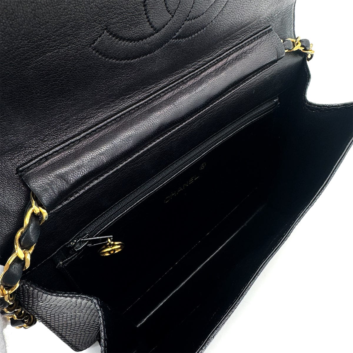 LUXURY PROMISE CHANEL VINTAGE CHAIN SHOULDER BAG BLACK LIZARD 90304712