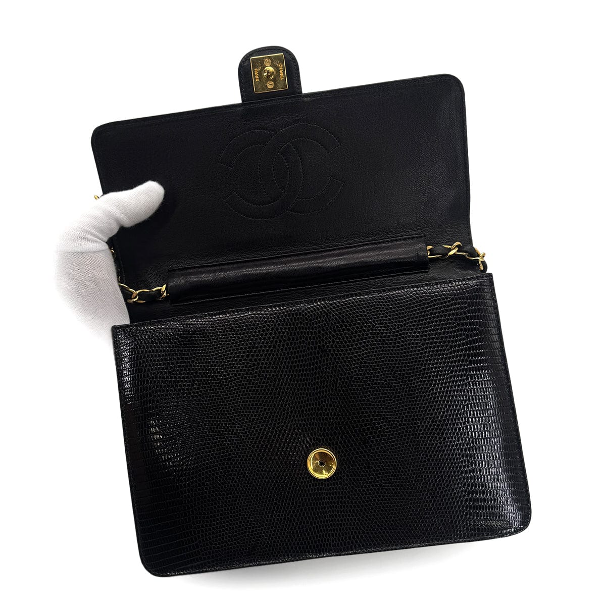 LUXURY PROMISE CHANEL VINTAGE CHAIN SHOULDER BAG BLACK LIZARD 90304712