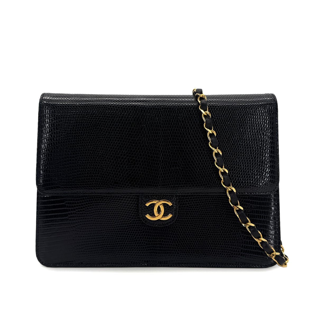 LUXURY PROMISE CHANEL VINTAGE CHAIN SHOULDER BAG BLACK LIZARD 90304712