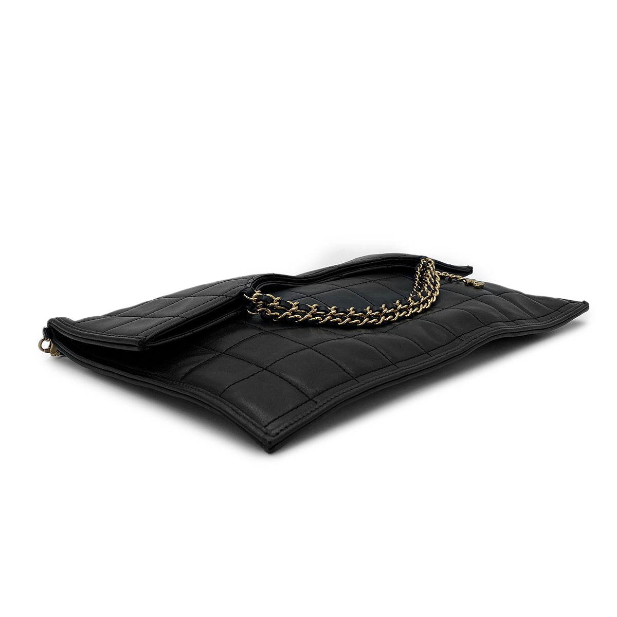 LUXURY PROMISE CHANEL VINTAGE CHOCOLATE BAR CHAIN HAND SHOULDER BAG BLACK LAMB SKIN 90282759