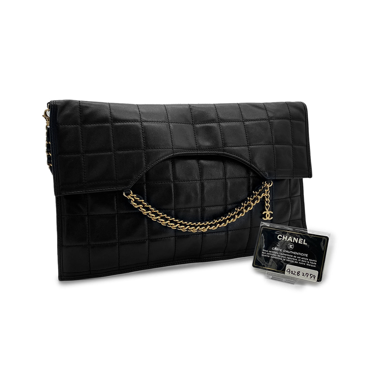 LUXURY PROMISE CHANEL VINTAGE CHOCOLATE BAR CHAIN HAND SHOULDER BAG BLACK LAMB SKIN 90282759