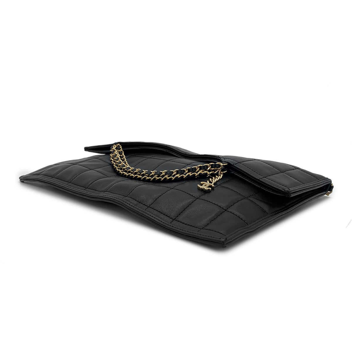 LUXURY PROMISE CHANEL VINTAGE CHOCOLATE BAR CHAIN HAND SHOULDER BAG BLACK LAMB SKIN 90282759