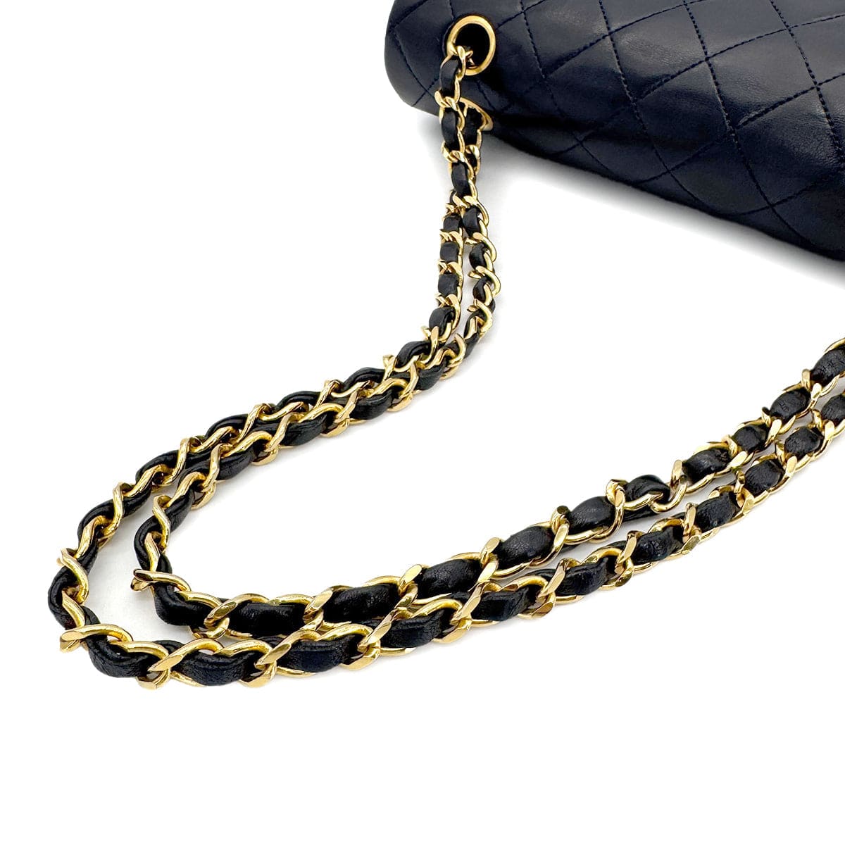LUXURY PROMISE CHANEL VINTAGE CLASSIC FLAP MEDIUM CHAIN SHOULDER BAG NAVY LAMB SKIN 90269085