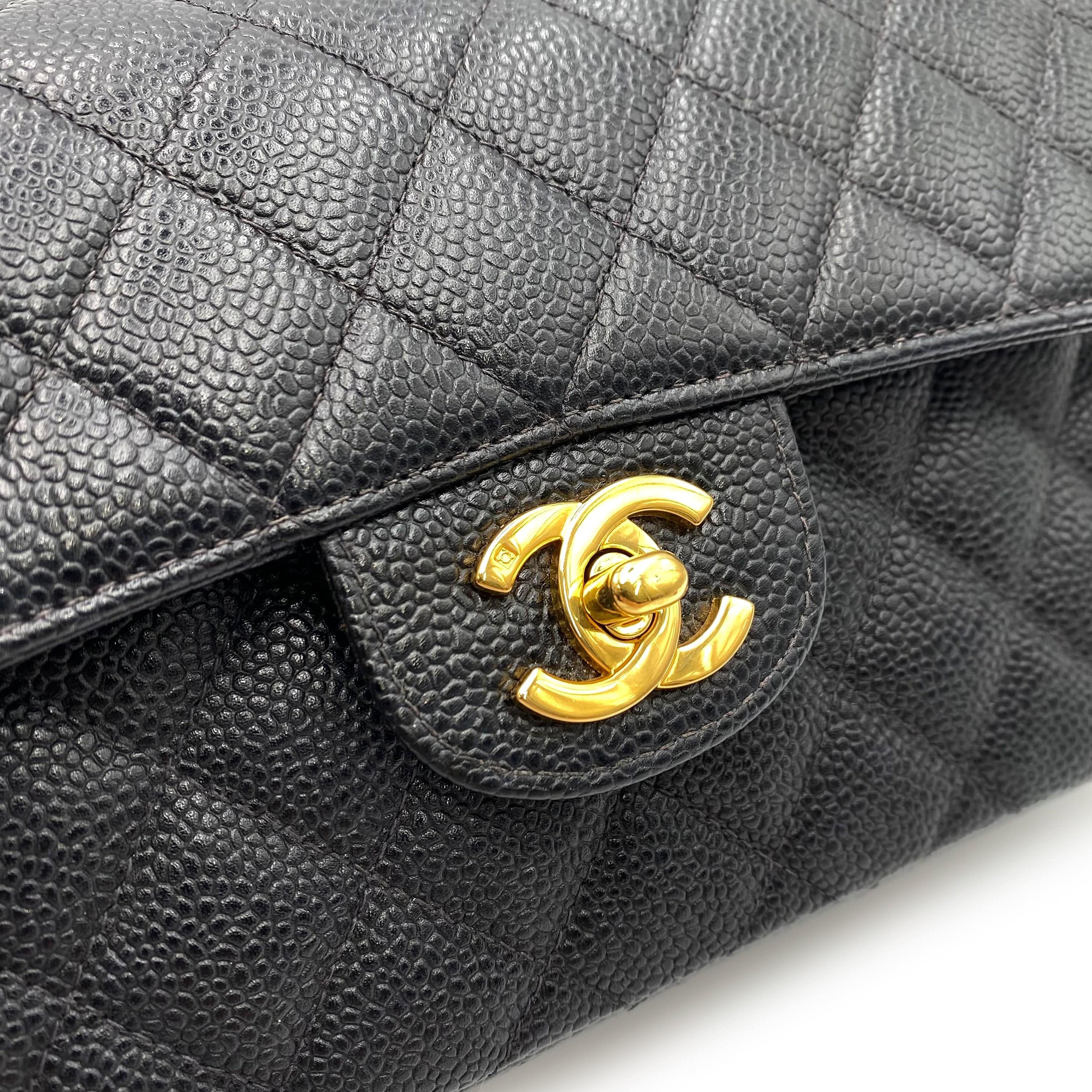 Luxury Promise CHANEL VINTAGE CLASSIC FLAP SMALL CHAIN SHOULDER BAG BLACK CAVIAR SKIN 90233723