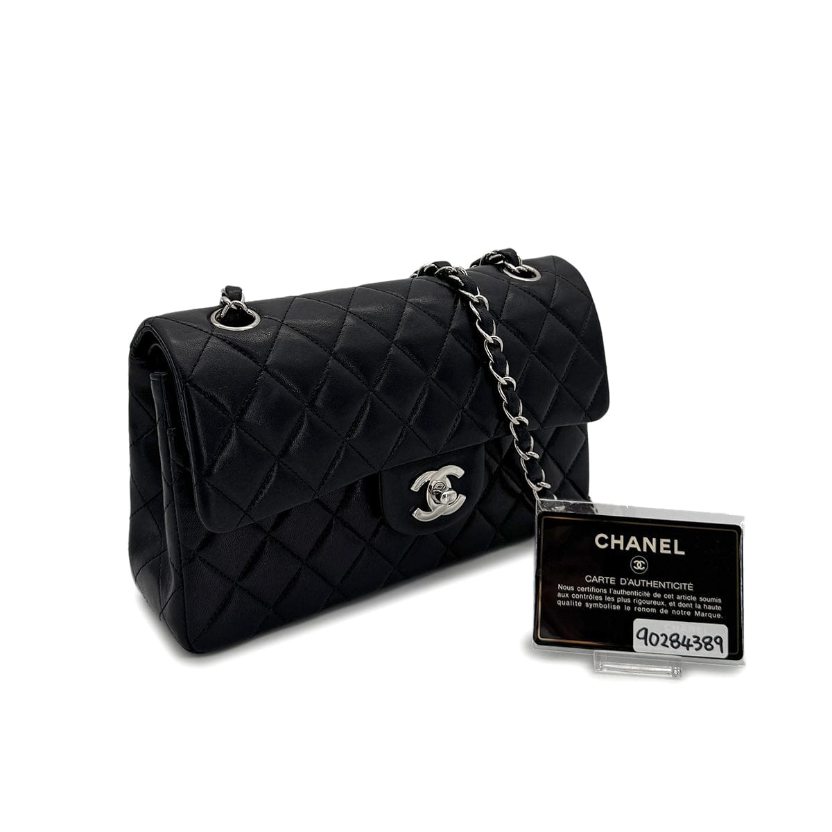LUXURY PROMISE CHANEL VINTAGE CLASSIC FLAP SMALL CHAIN SHOULDER BAG BLACK LAMB SKIN 90284389