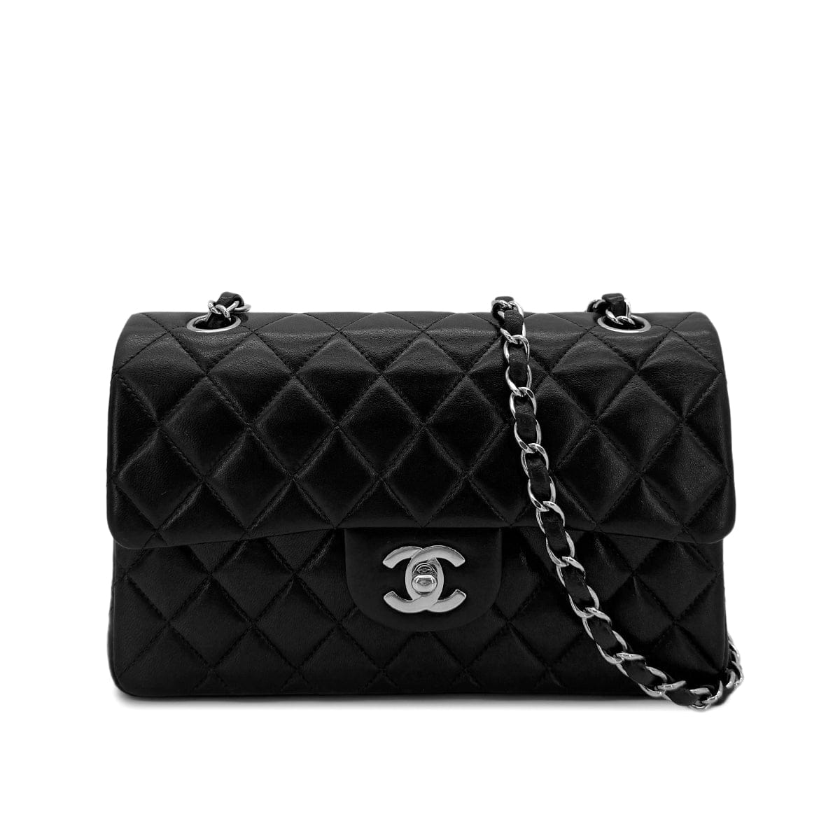 LUXURY PROMISE CHANEL VINTAGE CLASSIC FLAP SMALL CHAIN SHOULDER BAG BLACK LAMB SKIN 90284389