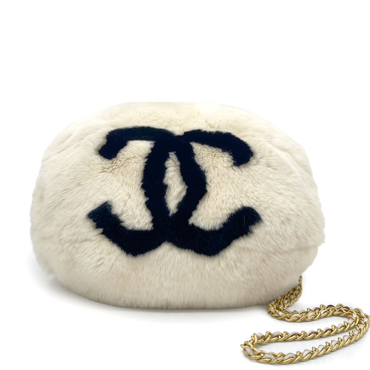 LUXURY PROMISE CHANEL VINTAGE COCOMARK ARM WARMER CHAIN SHOULDER BAG WHITE FUR 90265326