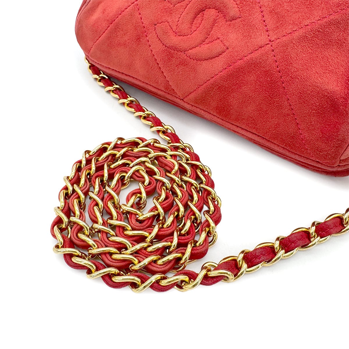 LUXURY PROMISE CHANEL VINTAGE COCOMARK FRINGE CHAIN SHOULDER BAG RED SUEDE 90274861
