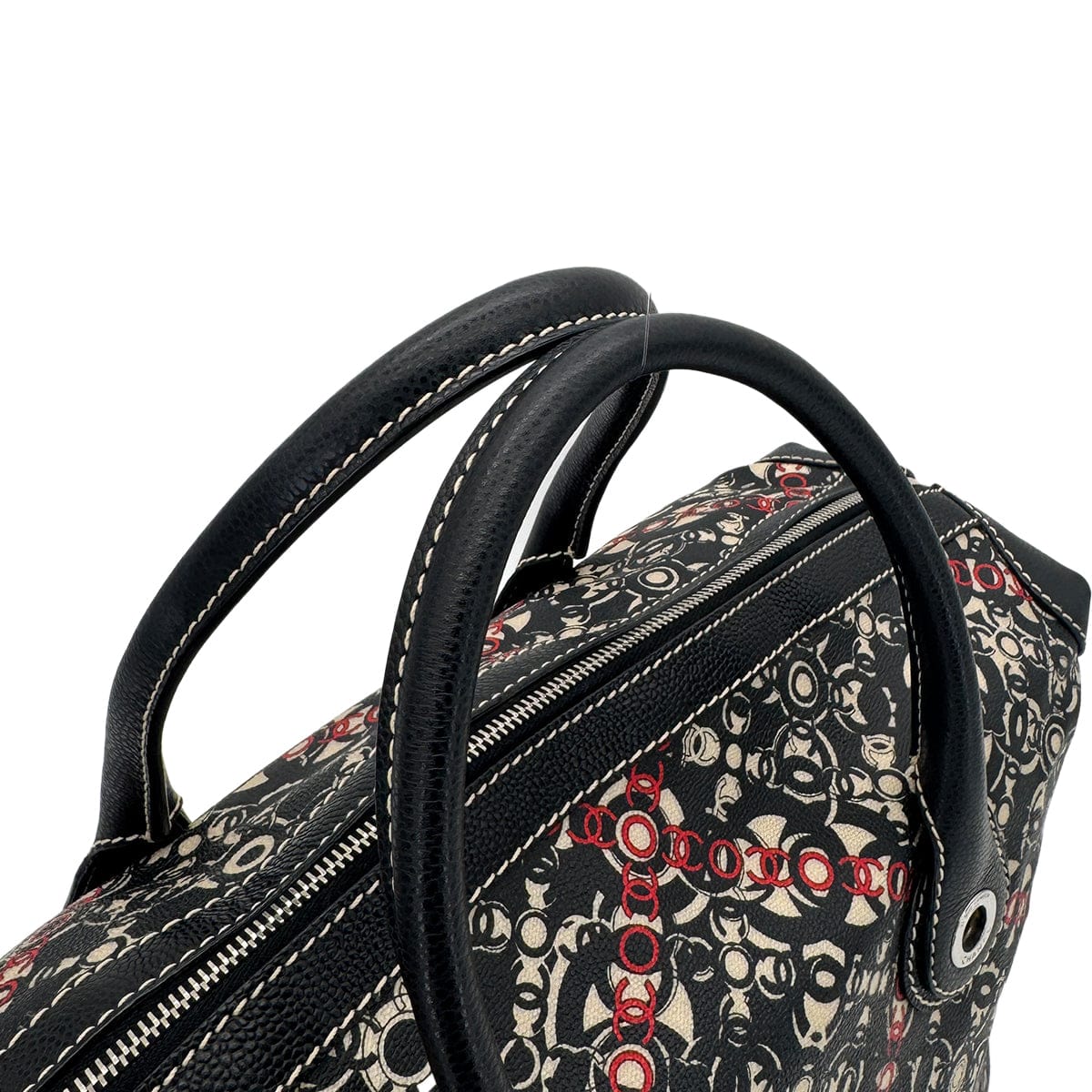 LUXURY PROMISE CHANEL VINTAGE COCOTRAVEL BOSTON BAG BLACK RED WHITE LEATHER 90281255