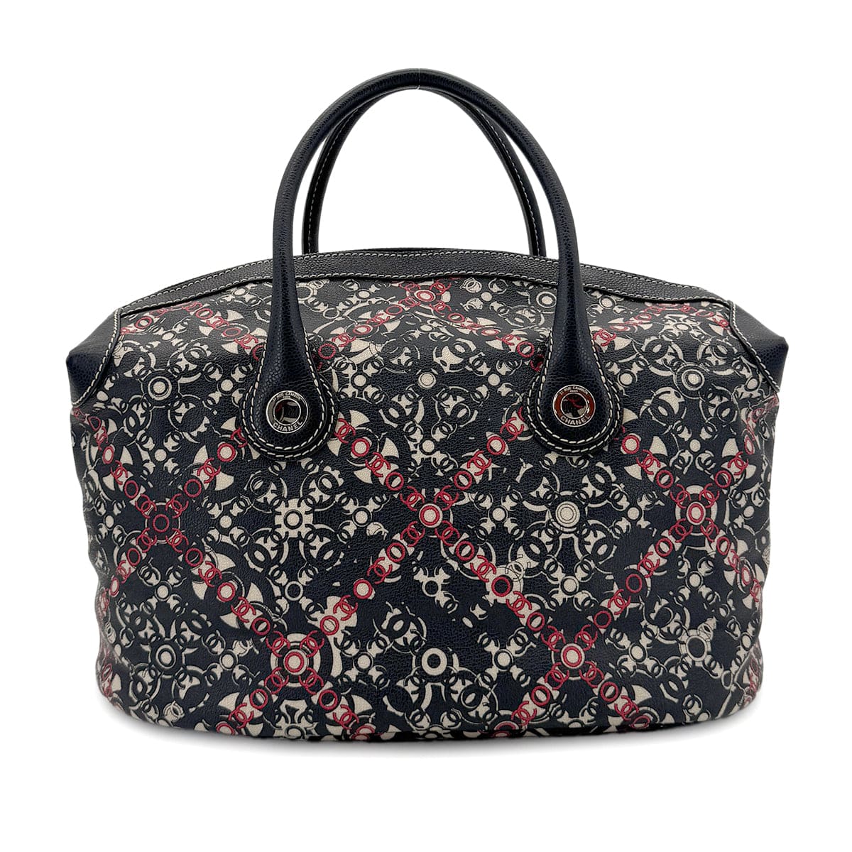 LUXURY PROMISE CHANEL VINTAGE COCOTRAVEL BOSTON BAG BLACK RED WHITE LEATHER 90281255