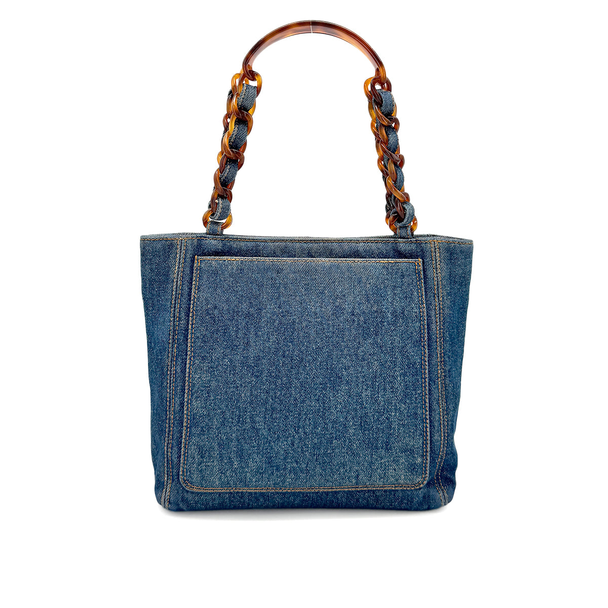 LUXURY PROMISE CHANEL VINTAGE DENIM BIG COCO TORTOISESHELL HANDLE CHAIN TOTE BAG 90269835