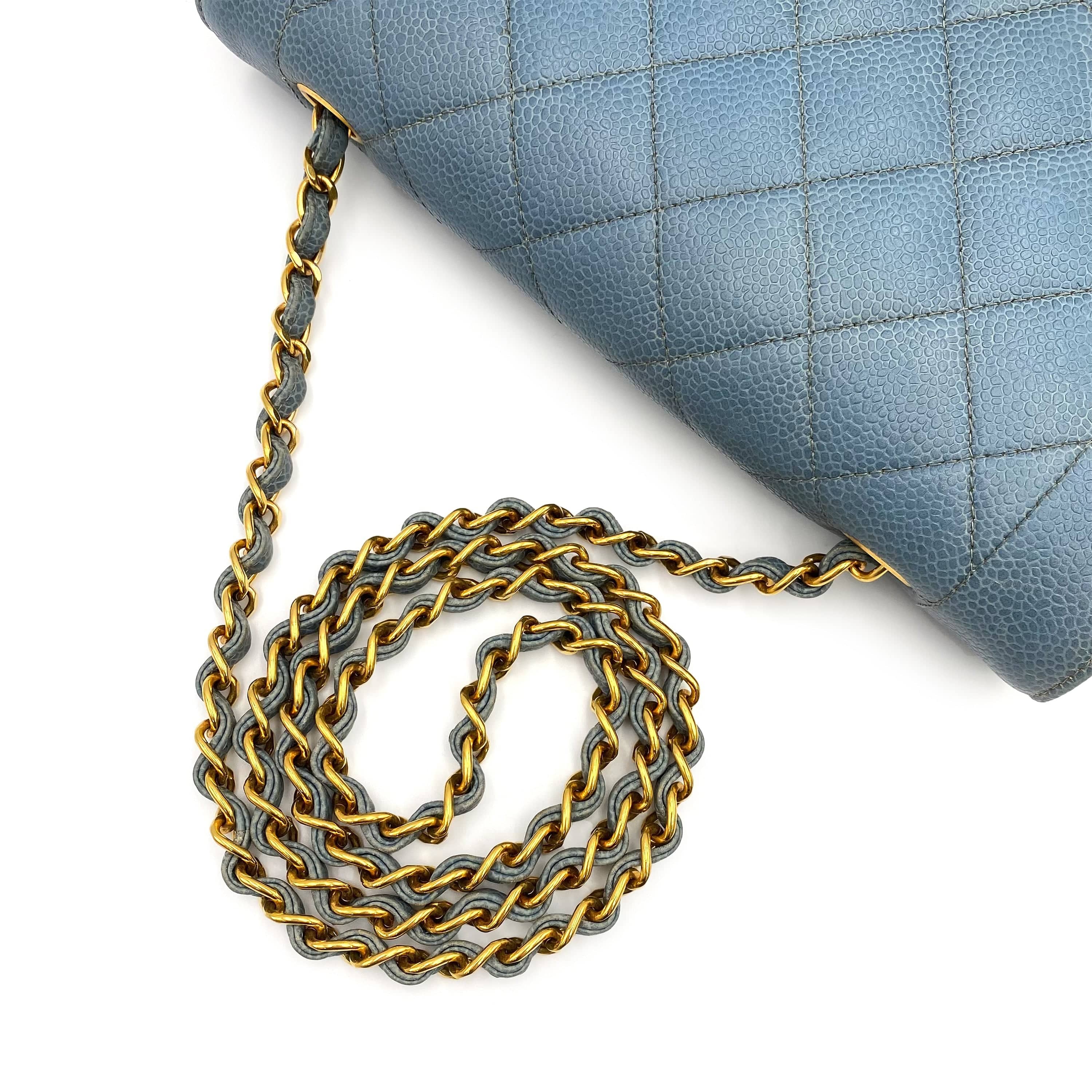 LUXURY PROMISE CHANEL VINTAGE DIANA MEDIUM CHAIN SHOULDER BAG BLUE CAVIAR SKIN 90229354