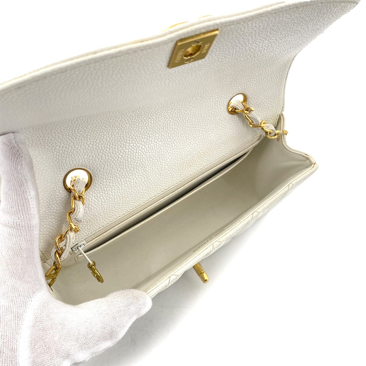 LUXURY PROMISE CHANEL VINTAGE DIANA SMALL CHAIN SHOULDER BAG WHITE CAVIAR SKIN 90261574