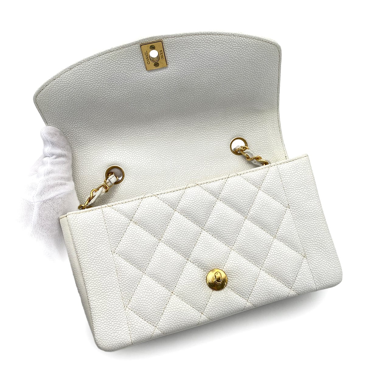 LUXURY PROMISE CHANEL VINTAGE DIANA SMALL CHAIN SHOULDER BAG WHITE CAVIAR SKIN 90261574