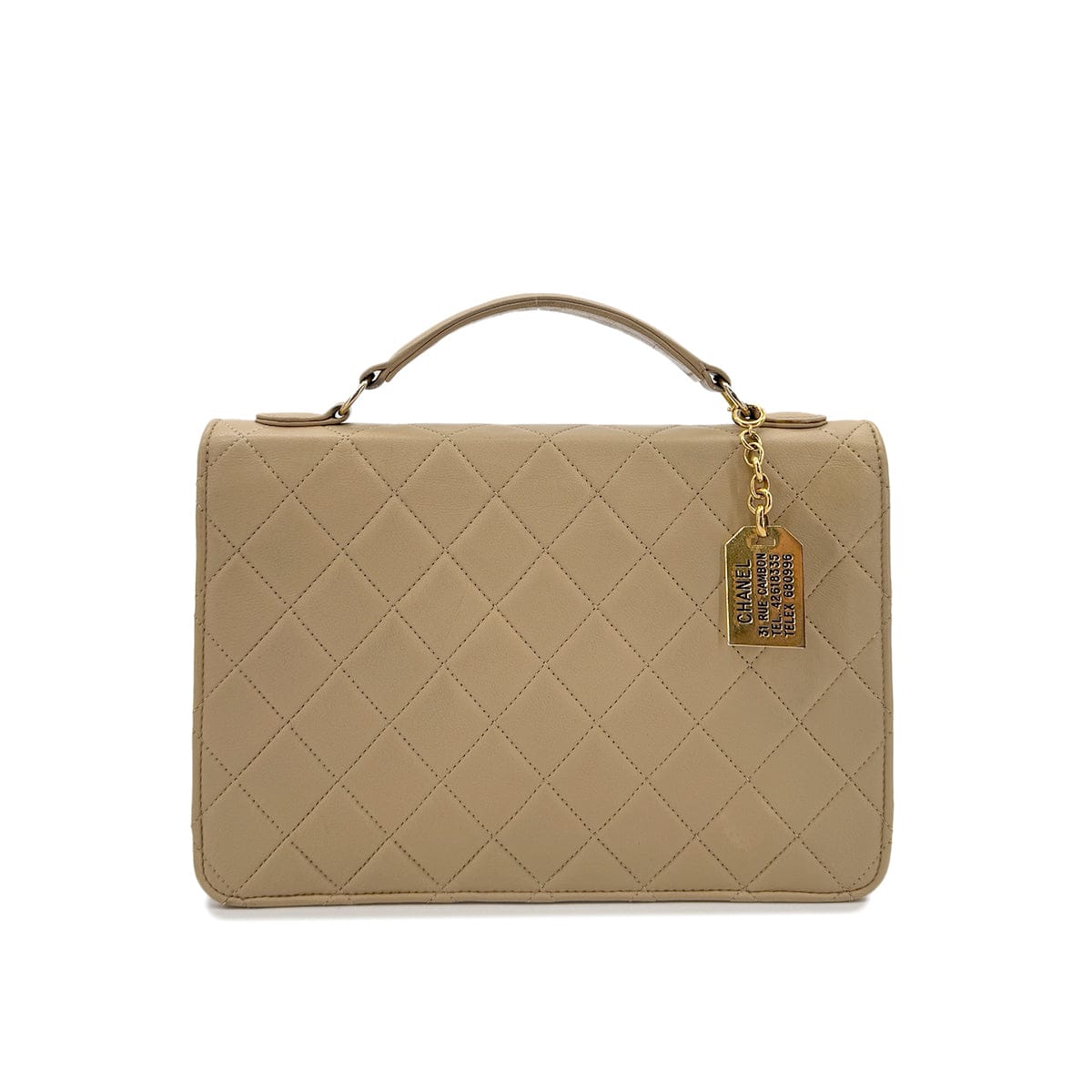 LUXURY PROMISE CHANEL VINTAGE DOUBLE TURN LOCK MATELASSE CHAIN SHOULDER HAND BAG BEIGE LAMB SKIN 90284883