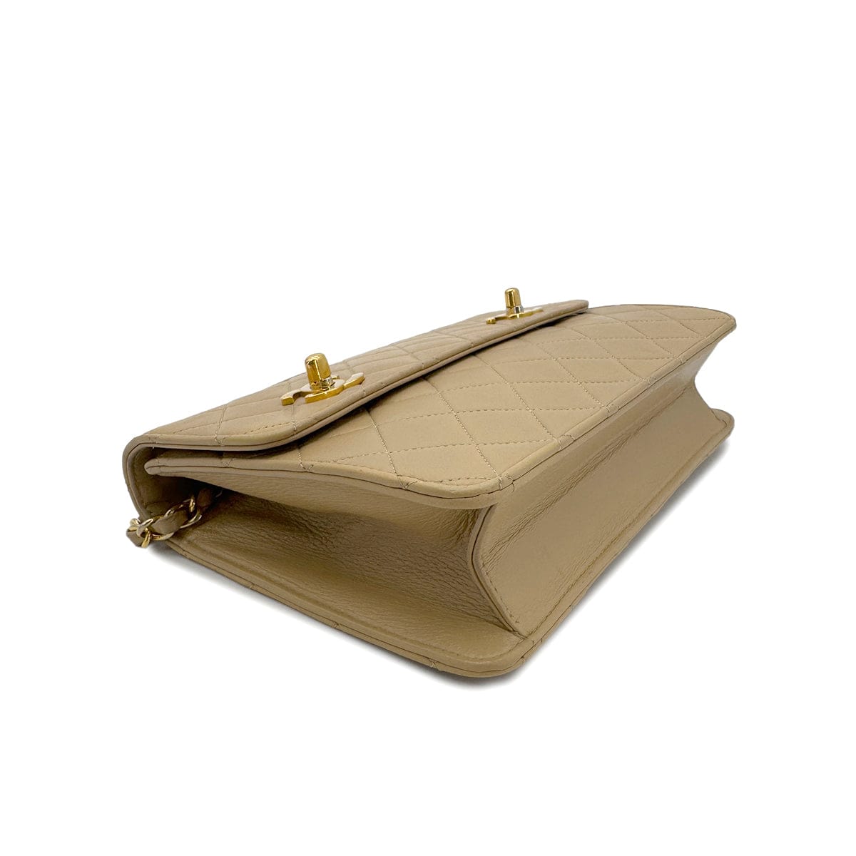 LUXURY PROMISE CHANEL VINTAGE DOUBLE TURN LOCK MATELASSE CHAIN SHOULDER HAND BAG BEIGE LAMB SKIN 90284883