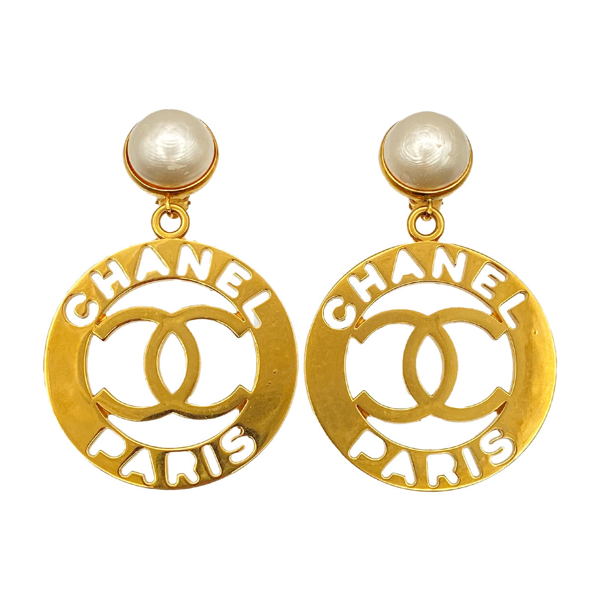 LUXURY PROMISE CHANEL VINTAGE EARRINGS COCOMARK LOGO FAKEPEARL SWING ACCESSORY 90265933