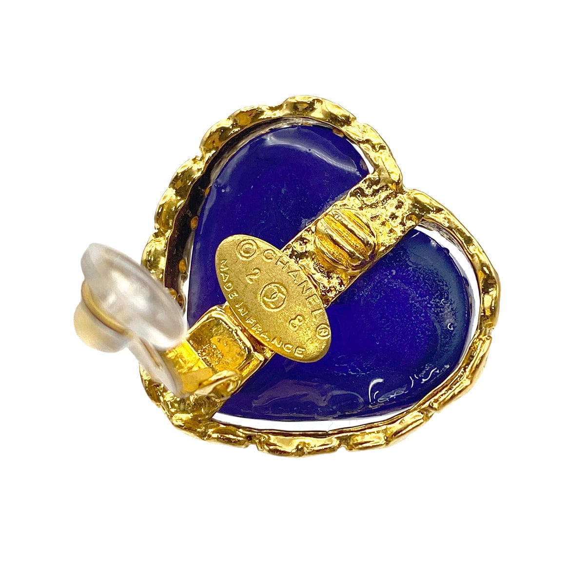 LUXURY PROMISE CHANEL VINTAGE EARRINGS HEART STONE BLUE ACCESSORY 28 90271946