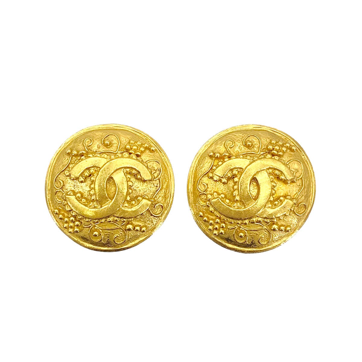 LUXURY PROMISE CHANEL VINTAGE EARRINGS ROUND COCOMARK GOLD ACCESSORY 96A 90269663