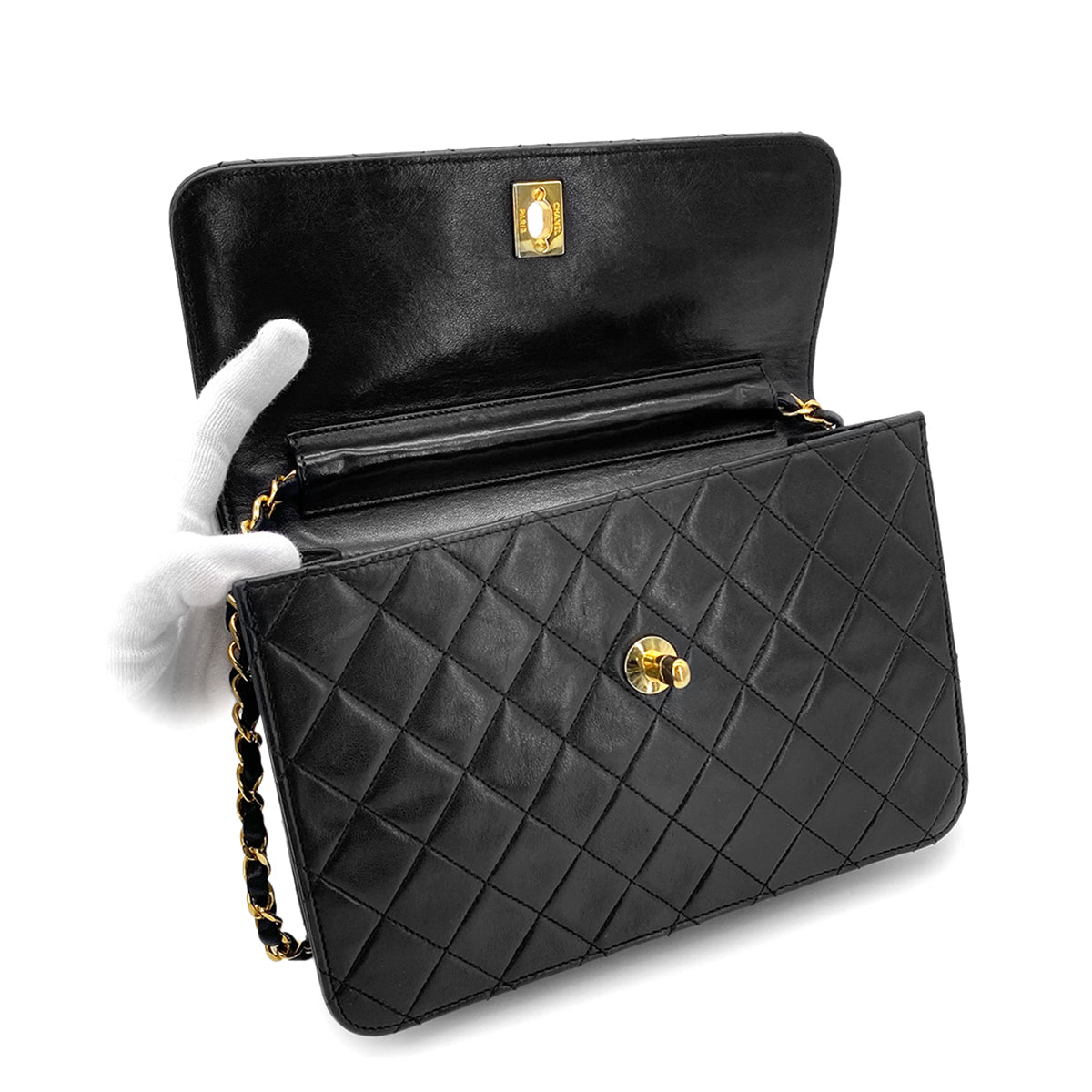 LUXURY PROMISE CHANEL VINTAGE MATELASSE 2WAY CHAIN SHOULDER BAG BLACK LAMB SKIN 90270799