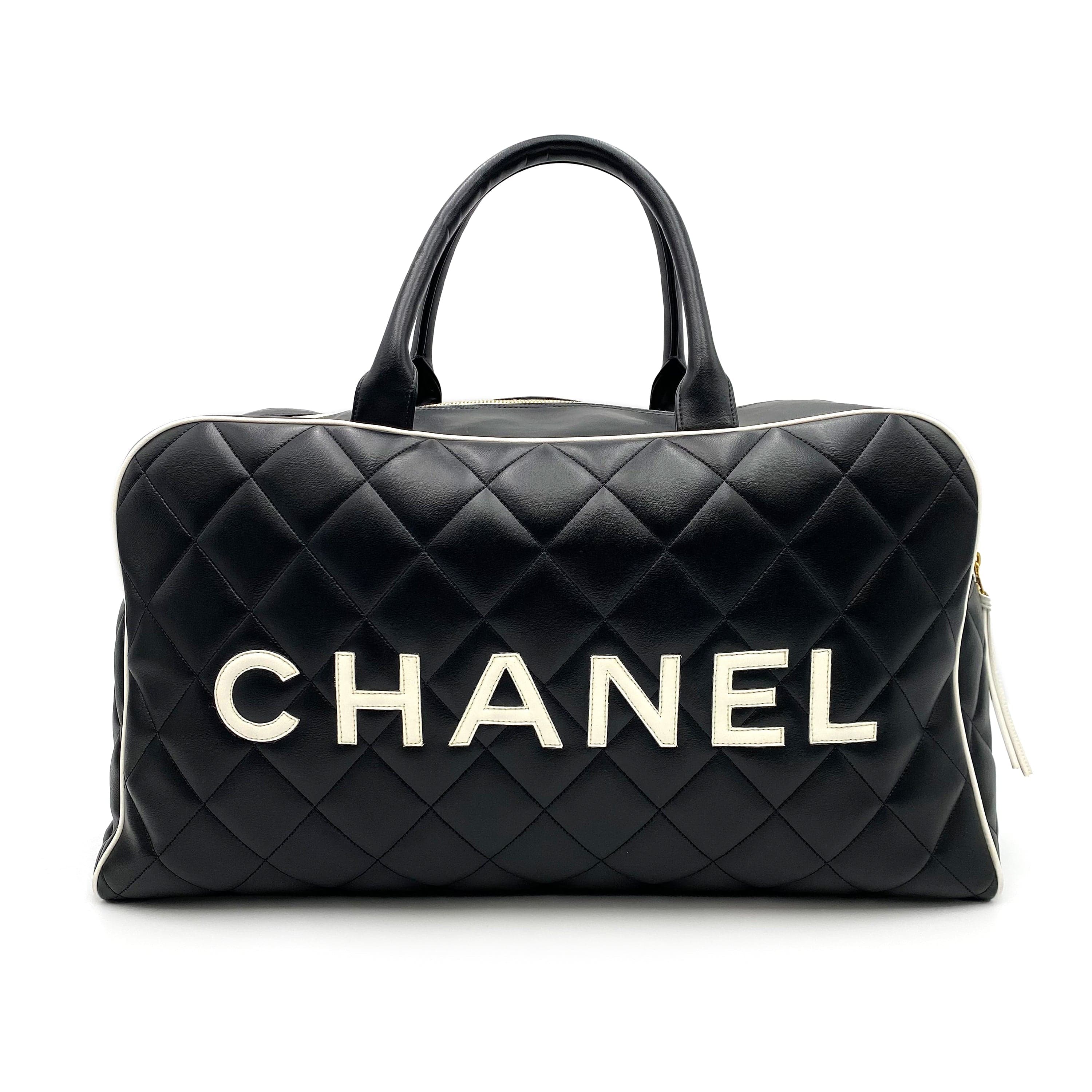 Luxury Promise CHANEL VINTAGE MATELASSE LOGO BOSTON BAG BLACK LAMB SKIN 90227483